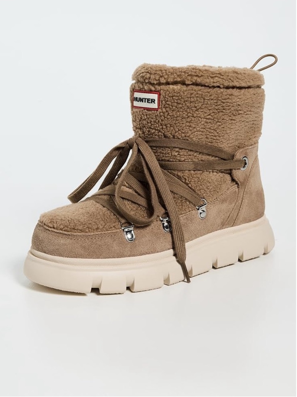 Hunter Tan Shearling-Lined Winter Lace-Up Boot